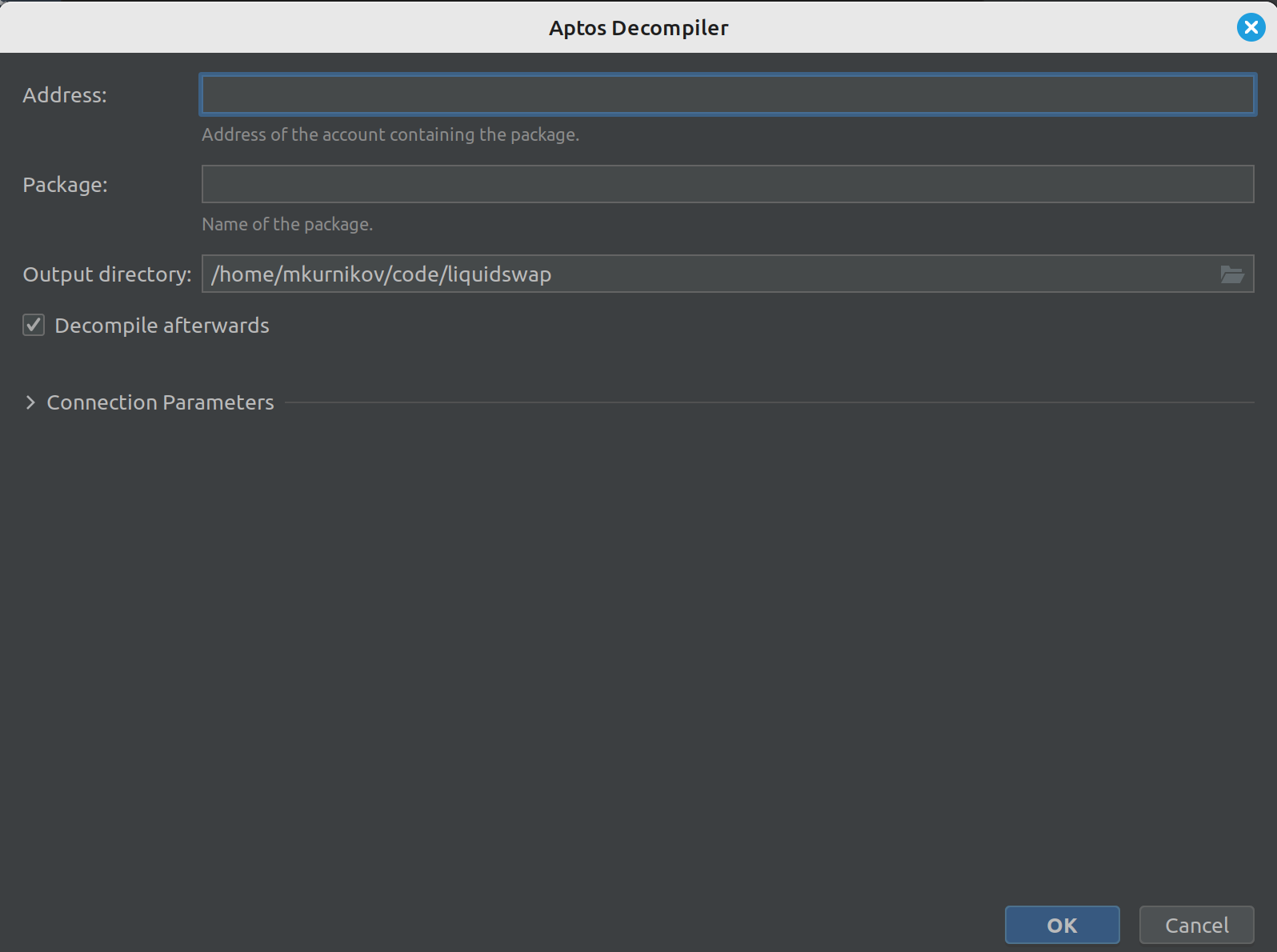 Aptos Decompiler dialog