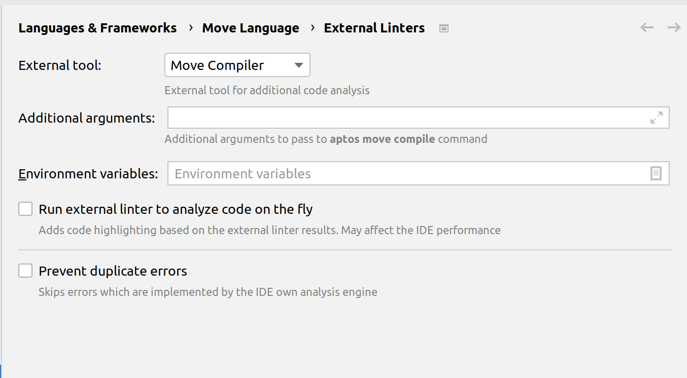 External Linter Settings